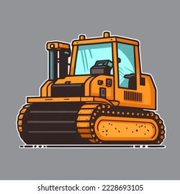 Illustration Vector of end loader vehicle. excavator bulldozer quarry machine. stone wheel yellow digger. backhoe front loader truck. work tractor 