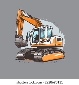 Illustration Vector of end loader vehicle. excavator bulldozer quarry machine. stone wheel yellow digger. backhoe front loader truck. work tractor 