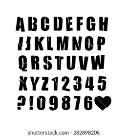 illustration vector english font set cut by knife isolated on white background