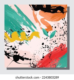 Illustration vector EPS 10 print, hand draw painted abstract organic shapes, contemporary aesthetic boho mid century modern art in Scandinavian nordic design style	