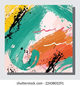 Illustration vector EPS 10 print, hand draw painted abstract organic shapes, contemporary aesthetic boho mid century modern art in Scandinavian nordic design style	