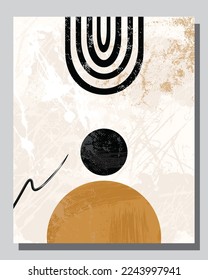 Vector de ilustración EPS 10 impresión, dibujo a mano formas orgánicas abstractas, arte estético contemporáneo boho arte moderno de mediados de siglo en estilo escandinavo de diseño nórdico	