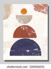Illustration vector EPS 10 print hand draw painted abstract shapes geometry contemporary aesthetic boho mid century modern art Scandinavian nordic design style	