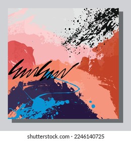 Illustration vector EPS 10 print, hand draw painted abstract organic shapes, contemporary aesthetic boho mid century modern art in Scandinavian nordic design style	