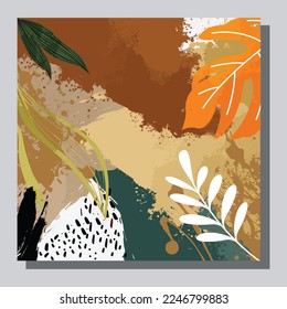Illustration vector EPS 10 print, hand draw painted abstract organic shapes, contemporary aesthetic boho mid century modern art in Scandinavian nordic design style	