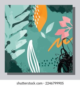 Illustration vector EPS 10 print, hand draw painted abstract organic shapes, contemporary aesthetic boho mid century modern art in Scandinavian nordic design style	
