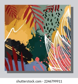 Illustration vector EPS 10 print, hand draw painted abstract organic shapes, contemporary aesthetic boho mid century modern art in Scandinavian nordic design style	
