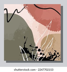 Illustration vector EPS 10 print, hand draw painted abstract organic shapes, contemporary aesthetic boho mid century modern art in Scandinavian nordic design style
