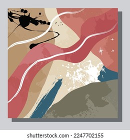Vector de ilustración EPS 10 impresión, dibujo a mano formas orgánicas abstractas, arte estético contemporáneo boho arte moderno de mediados de siglo en estilo escandinavo de diseño nórdico
