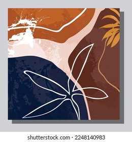 Illustration vector EPS 10 print, hand draw painted abstract organic shapes botanical garden, contemporary aesthetic boho mid century modern art in Scandinavian nordic design style
