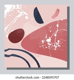 Illustration vector EPS 10 print, hand draw painted abstract organic shapes, contemporary aesthetic boho mid century modern art in Scandinavian nordic design style
