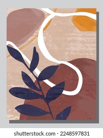 Vector de ilustración EPS 10 impresión, dibujo a mano formas orgánicas abstractas de forma jardín botánico, estética contemporánea boho arte moderno de mediados de siglo en estilo de diseño nórdico escandinavo
