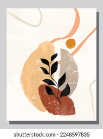 Illustration, Vektorgrafik EPS10 Druck, handgezeichnet abstrakte organische Formen botanischer Garten, zeitgenössische ästhetische boho Mitte des Jahrhunderts moderne Kunst im skandinavischen nordischen Design Stil
