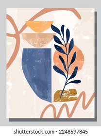 Illustration vector EPS 10 print, hand draw painted abstract organic shapes botanical garden, contemporary aesthetic boho mid century modern art in Scandinavian nordic design style
