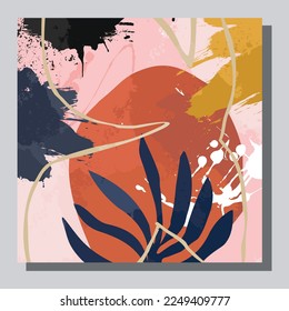 Illustration, Vektorgrafik EPS10 Druck, handgezeichnet abstrakte organische Formen botanischer Garten, zeitgenössische ästhetische boho Mitte des Jahrhunderts moderne Kunst im skandinavischen nordischen Design Stil
