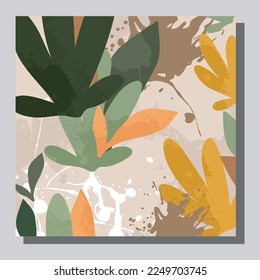 Illustration vector EPS 10 print, hand draw painted abstract organic shapes botanical garden, contemporary aesthetic boho mid century modern art in Scandinavian nordic design style

