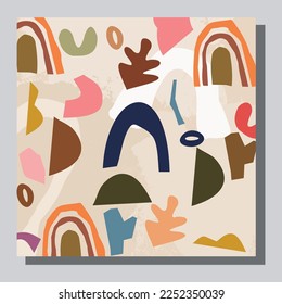 Illustration vector EPS 10 print, hand draw painted abstract organic shapes botanical garden, contemporary aesthetic boho mid century modern art in Scandinavian nordic design style
