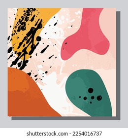 Illustration vector EPS 10 print, hand draw painted abstract organic shapes, contemporary aesthetic boho mid century modern art in Scandinavian nordic design style
