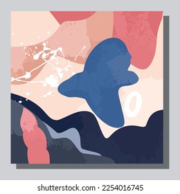 Illustration vector EPS 10 print, hand draw painted abstract organic shapes, contemporary aesthetic boho mid century modern art in Scandinavian nordic design style
