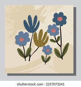 Vector de ilustración EPS 10 impresión, dibujo a mano formas orgánicas abstractas de forma jardín botánico, estética contemporánea boho arte moderno de mediados de siglo en estilo de diseño nórdico escandinavo
