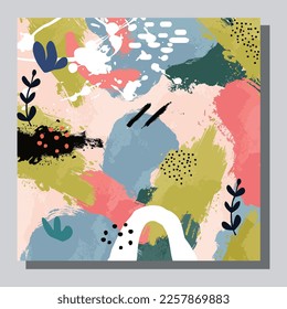 Illustration vector EPS 10 print, hand draw painted abstract organic shapes botanical garden, contemporary aesthetic boho mid century modern art in Scandinavian nordic design style
