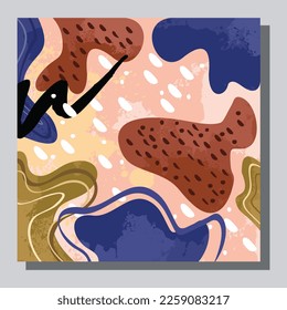 Impresión de 10 vectores de ilustración EPS. jardín botánico de formas orgánicas abstractas dibujadas a mano. estética contemporánea boho arte moderno de mediados de siglo en estilo escandinavo de diseño nórdico
