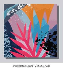 Illustration vector EPS 10 print. hand draw painted abstract organic shapes botanical garden. contemporary aesthetic boho mid century modern art in Scandinavian nordic design style
