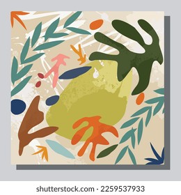 Illustration vector EPS 10 print. hand draw painted abstract organic shapes botanical garden. contemporary aesthetic boho mid century modern art in Scandinavian nordic design style
