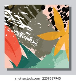 Illustration vector EPS 10 print. hand draw painted abstract organic shapes botanical garden. contemporary aesthetic boho mid century modern art in Scandinavian nordic design style
