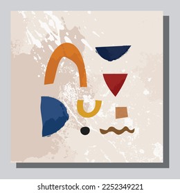 Vector de ilustración EPS 10 print.Hand dibujó plantas boho, formas, escandinavos, figura, hojas de palma y vista de la naturaleza. Ilustración vectorial floral moderna, afiche, afiche artístico mural, moda.