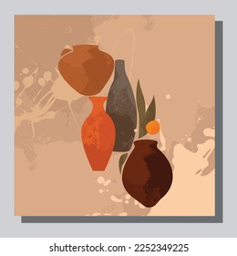 Illustration vector EPS 10 print.Hand drawn boho plants, shapes,scandinvian, figure, palm leaves and nature view. Modern floral vector illustration, poster, wall art poster, fashion.