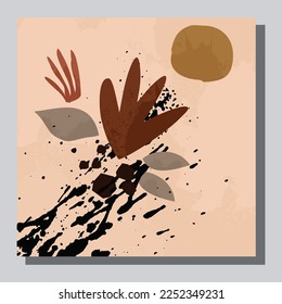 Vector de ilustración EPS 10 print.Hand dibujó plantas boho, formas, escandinavos, figura, hojas de palma y vista de la naturaleza. Ilustración vectorial floral moderna, afiche, afiche artístico mural, moda.