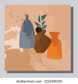 Illustration vector EPS 10 print.Hand drawn boho plants, shapes,scandinvian, figure, palm leaves and nature view. Modern floral vector illustration, poster, wall art poster, fashion.