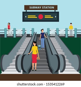 Illustration of vector escalator in train station