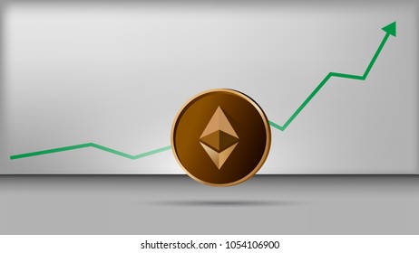 Illustration vector of ethereum coin with rising graph cryptocurrency concept