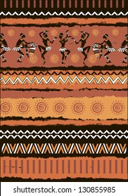 Illustration vector ethnic ornament set.The silhouette of the Africans. Dancing Africans and aborigines.Seamless vector tribal texture