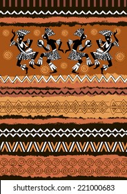 Illustration vector ethnic ornament set.The silhouette of the Africans. Dancing Africans and aborigines.Seamless vector tribal texture