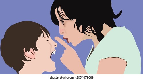 Illustration vector of expression of a child having an argument with his parents. Child and household psychology. Kid scream to mother