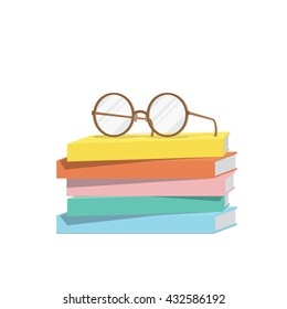Illustration vector eyeglasses on top stack books.