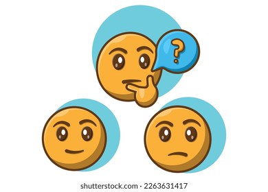 Illustration of a vector face emoji and thinking confusing face cartoon vector white background