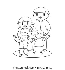 Illustration Vector Family Coloring Book 