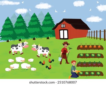 illustration, vector farm on a field