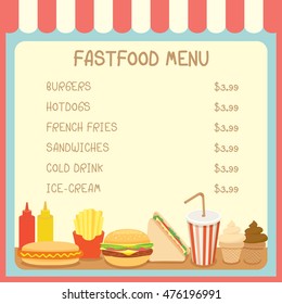 Illustration vector of fastfood menu sing board with price of cafe shop on pastel background colors.