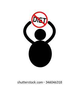 illustration vector fat man icon with the sign of stop Diet over his head, fatten concept