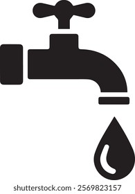  illustration of a vector a faucet with a single drop of water coming out of it.