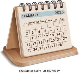 Illustration vector of February 2025 WOODEN and cardboard Calendar isolated in white background, made in Adobe illustrator