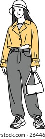 Illustration vector female in casual look, drawing cartoon avatar woman, cute model lady, people, beautiful, idol
