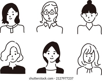 illustration vector female icon, expression, set, business, young