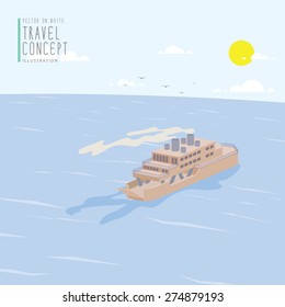 Illustration vector Ferry Boat in the ocean flat style.