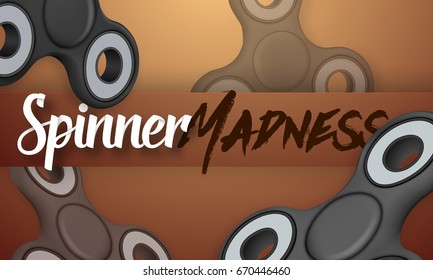 Illustration of Vector Fidget Spinner Gadget Icon. Realistic Spinning Toy Hand Spinner with Spinner Madness Lettering